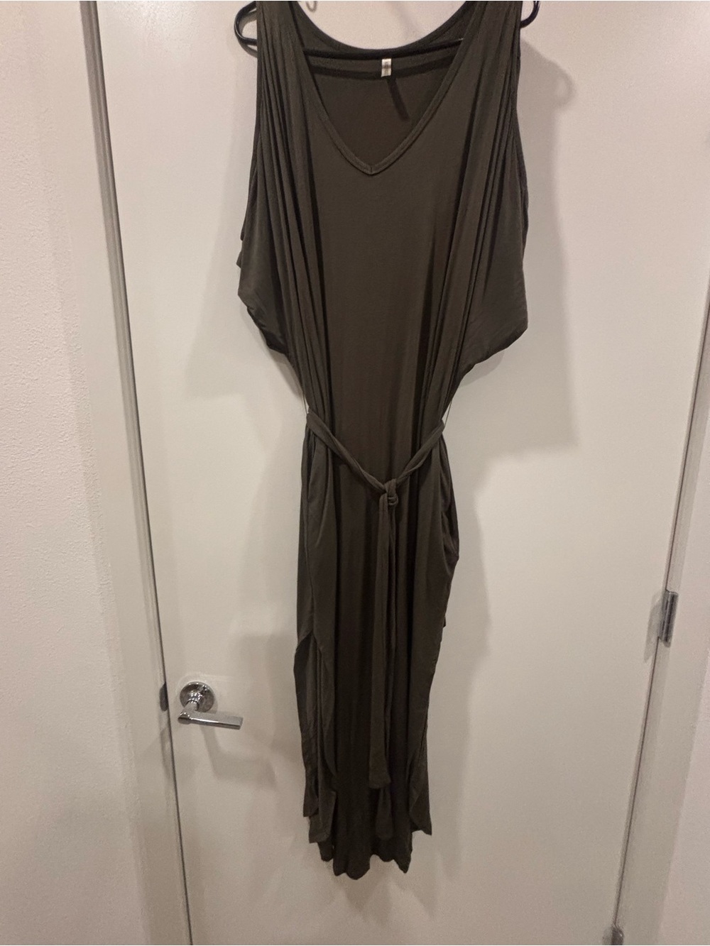 Sleeveless Olive Green Maxi Dress with Tie Waist